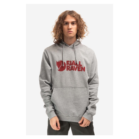 Bavlněná mikina Fjallraven Logo Hoodie F84144 020-999 pánská, šedá barva, s kapucí, vzorovaná Fjällräven