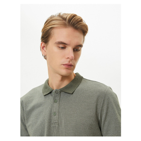 Koton Collared T-Shirt Buttoned Textured Minimal Patterned Short Sleeve