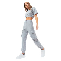 ŠEDÁ SOUPRAVA JUSTHYPE SWEAT CROP T-SHIRT-CARGO JOGGERS