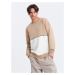 Men's OVERSIZE sweatshirt with contrasting color combination - beige V2 OM-SSNZ-0130