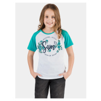 Zeleno-bílé holčičí tričko s potiskem SAM 73