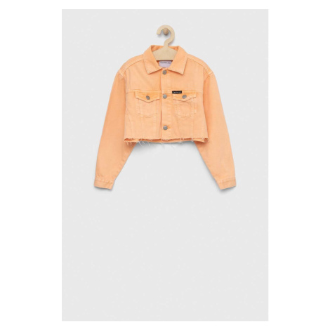 Dětská riflová bunda Calvin Klein Jeans oranžová barva