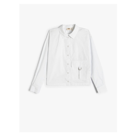 Koton Poplin Shirt Long Sleeved, Pocket Detailed and Snap Snap Fastener. Cotton.