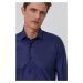 Bavlněné tričko Emanuel Berg pánské, tmavomodrá barva, slim, s italským límcem