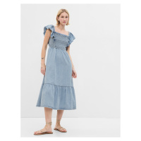 Světle modré dámské džínové midi šaty s volány GAP