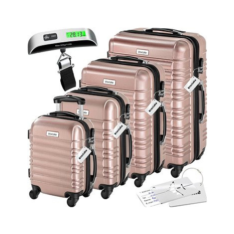 Tectake Cestovní pevné kufry Mila s váhou na zavazadla – sada 4 ks - růžová – zlatá