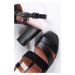Černé kožené sandály na hrubém podpatku 9-28303