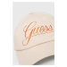 Bavlněná baseballová čepice Guess béžová barva