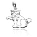 Stříbrný přívěsek 925 - obrys mávající kočky s mašlí