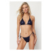 Trendyol Navy Blue Triangle Tunnel Shiny Lacquer Printed High Leg Regular Bikini Set