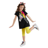 Denokids Zebracorn Black Yellow Ruffle Girl's Summer T-Shirt Tunic Tights Set