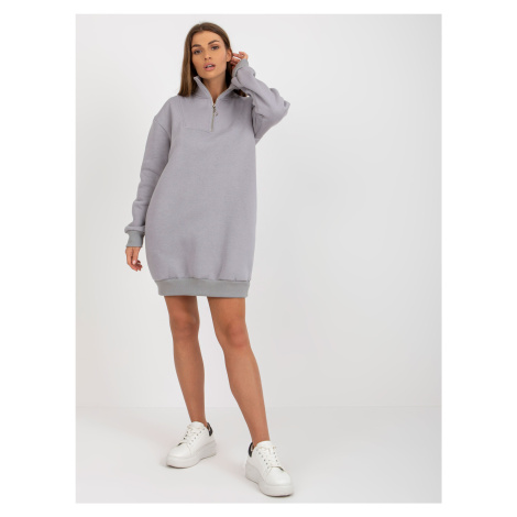 ŠEDÉ OVERSIZE MIKINOVÉ ŠATY -GREY Šedá BASIC