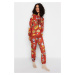 Trendyol Tile Motto Embroidered Patterned Sweatshirt-Jogger Knitted Pajamas Set