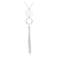 Lesklý stříbrný náhrdelník 925 - plochý kruh a kontura kroužku, kulička s visícími řetízky