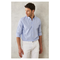 AC&Co / Altınyıldız Classics Men's Blue Slim Fit Slim-fit Oxford Buttoned Collar Gingham Cotton 