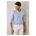 AC&Co / Altınyıldız Classics Men's Blue Slim Fit Slim-fit Oxford Buttoned Collar Gingham Cotton 