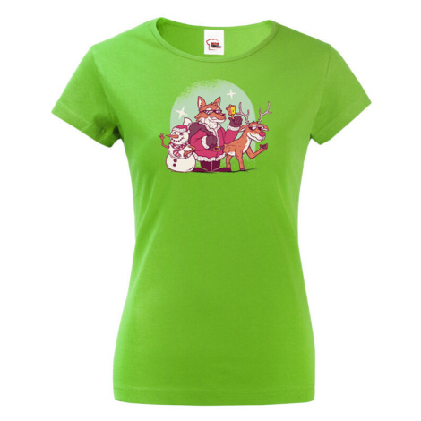 Roztomilé vánoční dámské tričko s potiskem Lišky - skvělé vánoční tričko BezvaTriko