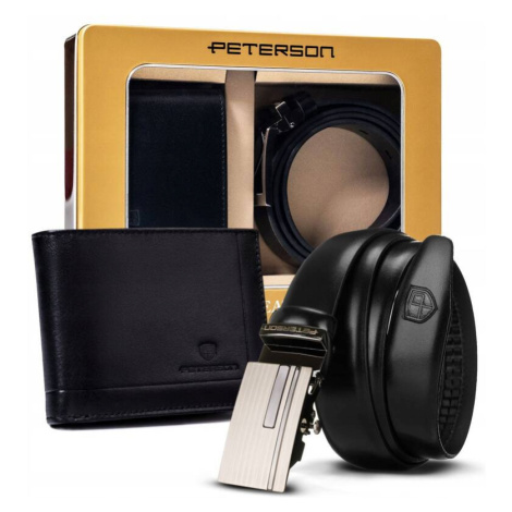 Pánská kožená peněženka a pásek s automatickou přezkou Peterson