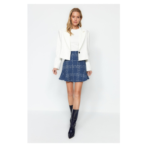 Trendyol Navy Blue Flounced Tweed Fabric Mini Woven Skirt