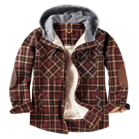 Zimní bunda kostkovaná s kapucí a fleecem - HNĚDÁ XXL