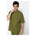 Trendyol Limitovaná edice Khaki Oversize 100% bavlna označená texturou Basic Thick T-Shirt