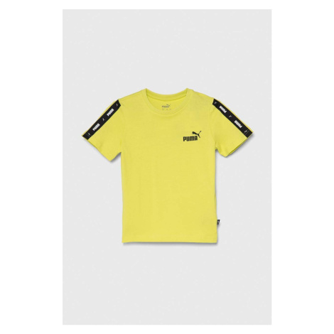 Dětské bavlněné tričko Puma Ess Tape Tee B žlutá barva, s potiskem