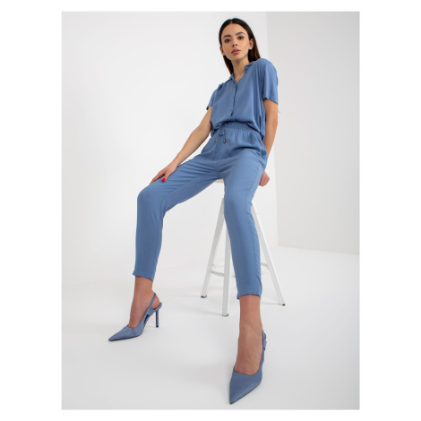 Modré letní látkové kalhoty SUBLEVEL s kapsami Fashionhunters