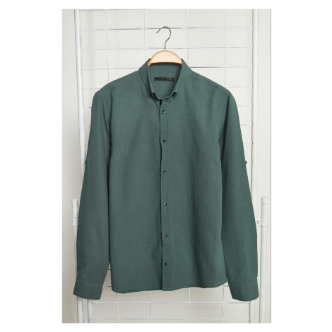 Trendyol Dark Green Slim Fit Buttoned Collar Epaulette 100% Cotton Shirt