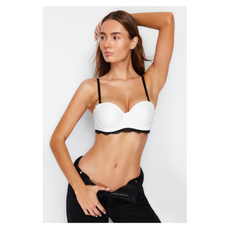 Trendyol White Micro Contrast Rope Strap Lace Detailed Knitted Bra