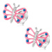 Puzetové náušnice, stříbro 925, motýlek s růžovými křídly, výřezy