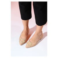 LuviShoes GHENT Women's Beige Skin Pearl Stone Flat Shoes