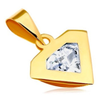 Přívěsek ve žlutém 14K zlatě - silueta diamantu, blýskavý čirý zirkon