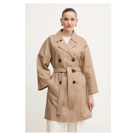 Kožený kabát Luisa Spagnoli dámský, hnědá barva, přechodný, 541698