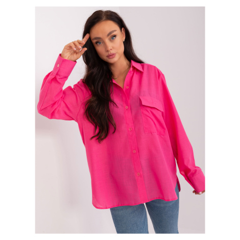 Tmavě růžová volná lněná košile pro ženy Fashionhunters