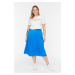 Trendyol Curve Blue Weave Satin Skirt