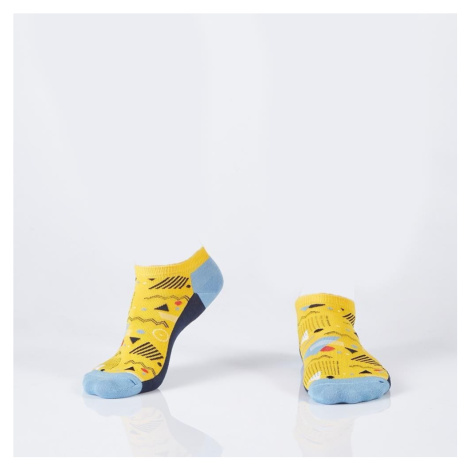 Námořnicky modré a žluté dámské krátké ponožky s geometrickými vzory FASARDI