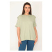 Şans Women's Plus Size Green Shoulder Detailed Waistband Blouse