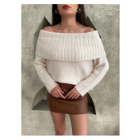 Laluvia Cream Short Shawl Collar Sweater