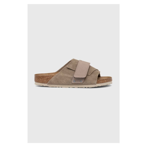 Semišové pantofle Birkenstock pánské, béžová barva