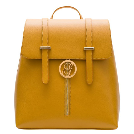 Dámský kožený batoh na patenty ražený - tmavě žlutá Glamorous