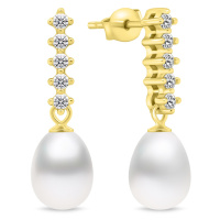 Brilio Silver Okouzlující pozlacené náušnice s perlou a zirkony EA950Y