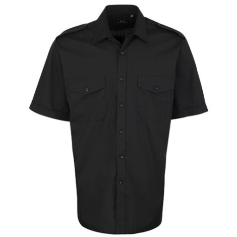 Premier Workwear Pánská pilotní košile s krátkým rukávem PR212 Black