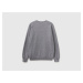 Benetton, Dark Gray Crew Neck Sweater In Pure Merino Wool