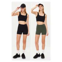 Trendyol Black-Khaki 2-Pack Restorer Knitted Sports Shorts/Short Leggings