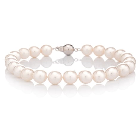 Buka Jewelry | Perlový náramek Akoya 7 AAA - Barva Bílá, Drahý kov Bílé  zlato 14K (585), Délka n | Modio.cz