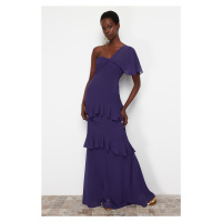 Trendyol Purple Frilly Chiffon Long Evening Evening Dress