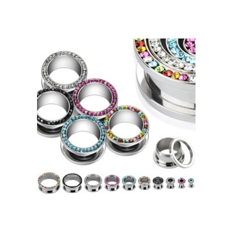 Tunel do ucha - zirkony v kruhu - Tloušťka piercingu: 8 mm, Barva zirkonu: Růžová - P Šperky eshop