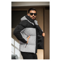 92885 Dewberry Mens Hooded Reflective Coat-BLACK-GREY