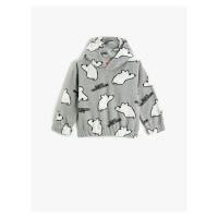 Koton Fleece Hooded Sweatshirt Polar Bear Print Elasticated Cuffs And Waist.