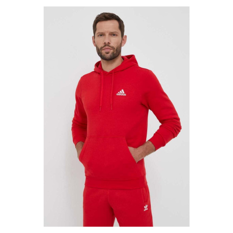 Mikina adidas pánská, červená barva, s kapucí, hladká